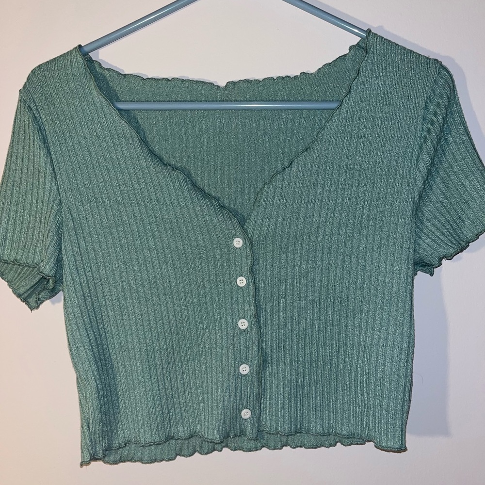 🍬 Mint Green Lettuce trimmed rib knit tee 🍬